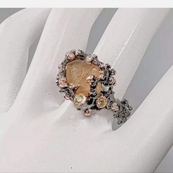 STUNNING raw large natural Citrine &Peridot sterling ring zs9 - Picture 6 of 11